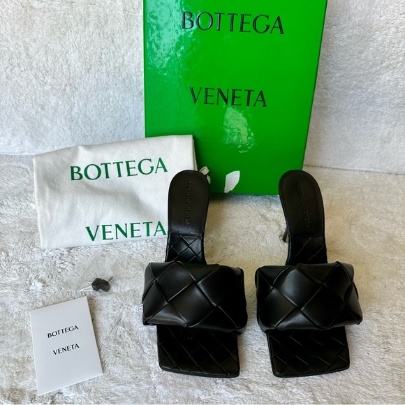 NEW Bottega Veneta Black Lido Intrecciato leather mules heels sandals - Picture 3 of 6